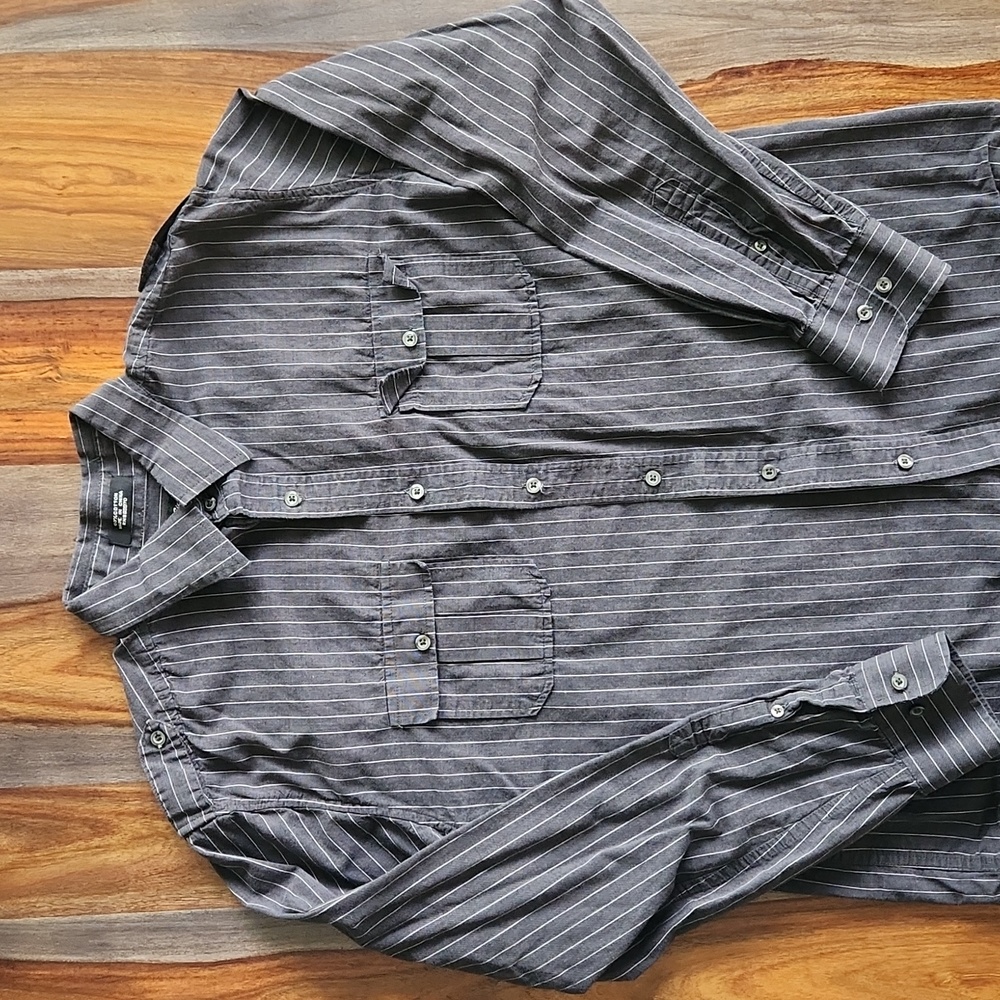 Eighty Eight Men's Button Down Shirt, Long Sleeve,  XL, Dark Gray, White Stripe